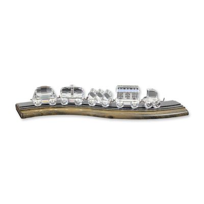 6pc Swarovski Silver Crystal Train Figurines with Display Track Base