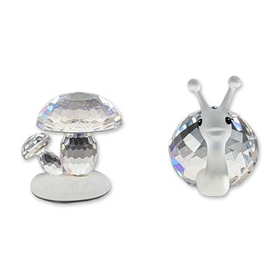 2pc Swarovski Silver Crystal Snail and Mushroom Figurines