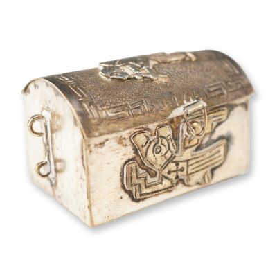 Bolivian 925 Sterling Silver Miniature Trunk Form Trinket Box