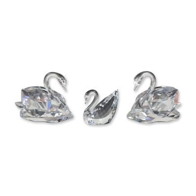 Trio of Swarovski Faceted Crystal Swan Figurines