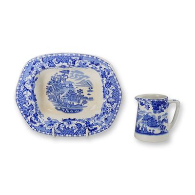 2pc Wood and Sons Seaforth Pattern Blue and White Transferware Pieces