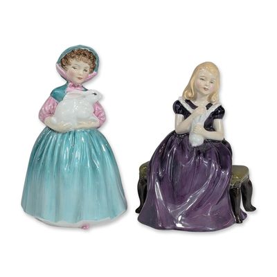 2pc Royal Doulton Porcelain Figurines Affection HN 2236 and Bunny HN 2214