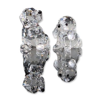 2pc Swarovski Silver Crystal Dog Figurines