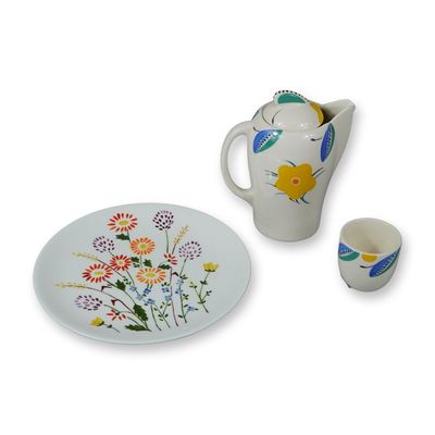 3pc Wedgwood Porcelain by Susie Copper Design Floral Plate, Cup, and Creamer