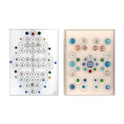 2 CARDS OF ASSORTED CLEAR AND COLORED GLASS BUTTONS
