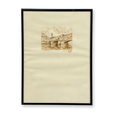 Lithograph on Paper, Ponte Vecchio, Florence,  1991, Signed Sughie