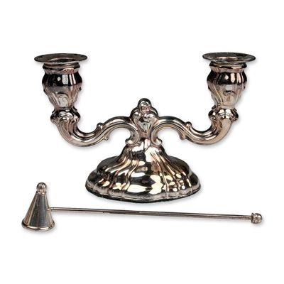 Sale Photo Thumbnail #192: Rococo Revival Silver Plated Two Light Candelabra and Snuffer