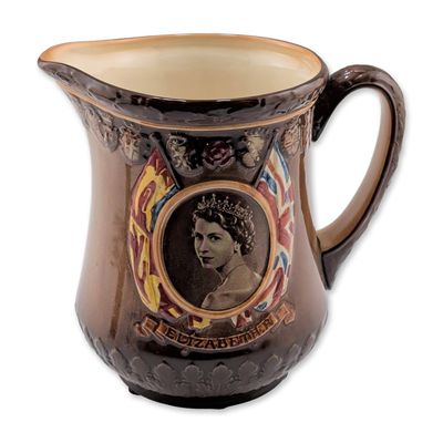 Sale Photo Thumbnail #516: Royal Doulton 1953 Coronation Queen Elizabeth II Glazed Earthenware Pitcher