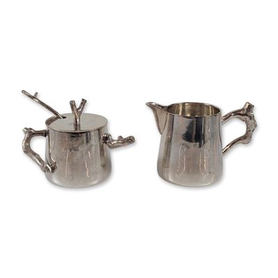 Sale Photo Thumbnail #467: 3pc Michael Aram Bark and Branch Silver-Plate Creamer and Sugar Set, Signed
