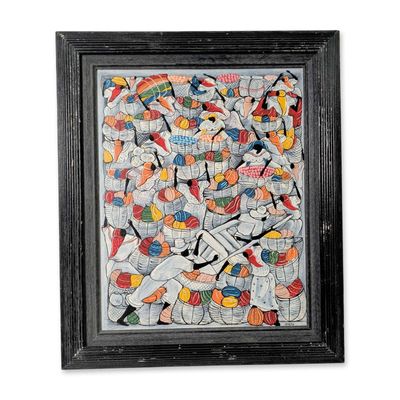 Sale Photo Thumbnail #173: Momo (Haitian, 20th-21st Century) Oil on Canvas, Haitian Market Scene, Signed