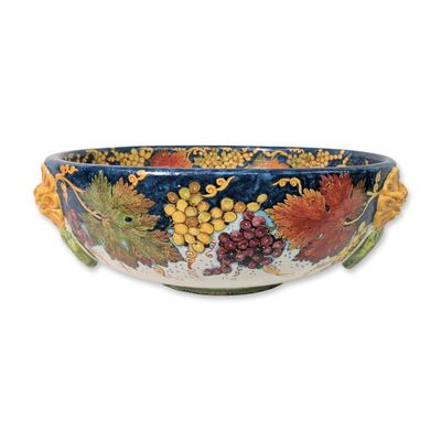 Sale Photo Thumbnail #20: Leona Italy Hand-Painted Majolica Monumental Fountain Basin / Centerpiece, Signed