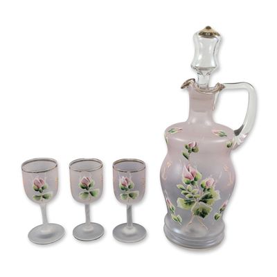 Sale Photo Thumbnail #25: 4pc Bohemian Pink Satin Glass Decanter Set