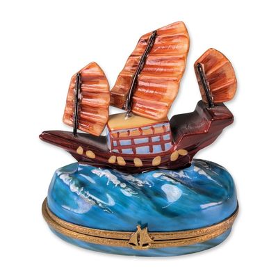 Sale Photo Thumbnail #107: Limoges Porcelain Chinese Junk Ship Trinket Box