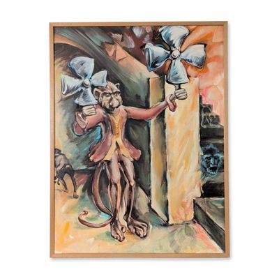Sale Photo Thumbnail #546: Neo-Expressionist Surrealist Monkey Oil on Canvas Painting