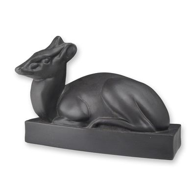Sale Photo Thumbnail #342: Wedgwood by John Skeaping Black Basalt Figurine, Reclining Duiker Antelope