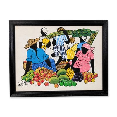 Sale Photo Thumbnail #358: Paulin Henri Montique (Haitian, 20th-21st Century) Acrylic on Canvas, Market Scene, Signed