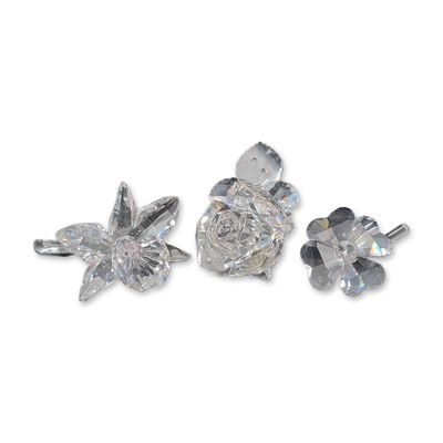 Sale Photo Thumbnail #260: 3pc Swarovski Silver Crystal Orchid, Clover and Rose Figurines