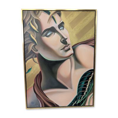 Sale Photo Thumbnail #166: Attributed to Robert Moser (American 1953-2024) Art Deco Mixed Media on Canvas, Adam, Signed
