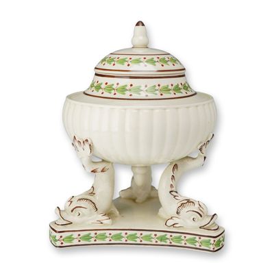 Sale Photo Thumbnail #115: Wedgwood Creamware Lidded Tripod Pastille Burner from the Rubin and Greenwald Collections