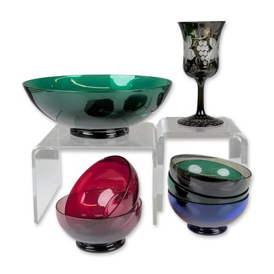 Sale Photo Thumbnail #26: 7pc Mid-Century Modern Multi-Colored Art Glass Bowls and Goblet