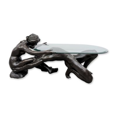 Sale Photo Thumbnail #375: Contemporary Bronze Adam & Eve Figural Glass Coffee Table