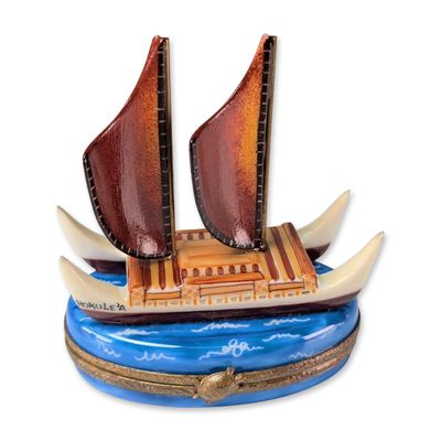 Sale Photo Thumbnail #334: Limoges Peint Main Hokule'a Trinket Box