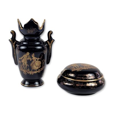 Sale Photo Thumbnail #108: Limoges Cobalt Blue and Gold Porcelain Vase and Box