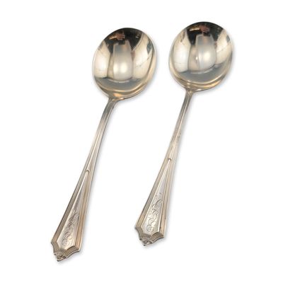 Sale Photo Thumbnail #136: 2pc Gorham Plymouth Pattern Sterling Silver Bouillon Spoons