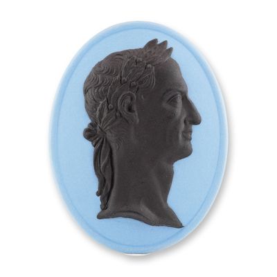 Sale Photo Thumbnail #112: Wedgwood Blue and Black Jasperware Julius Caesar Oval Medallion