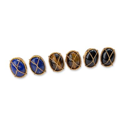 Sale Photo Thumbnail #392: 3 Pairs of Gold-Plated Oval Cabochon Cufflinks