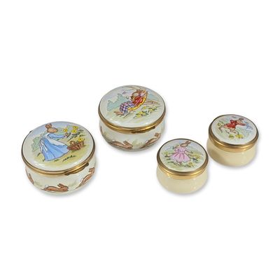 Sale Photo Thumbnail #94: 4pc Royal Doulton Crummles Enamel Bunnykins Treasure Boxes