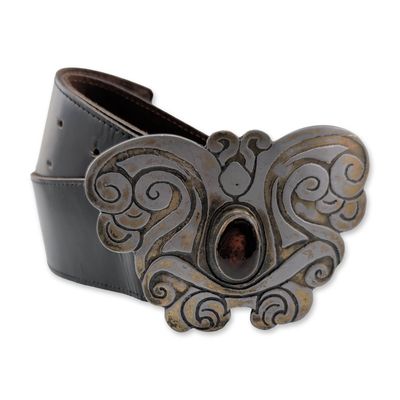 Sale Photo Thumbnail #398: Merot Butterfly Buckle with Amber Cabochon Leather Waist Belt