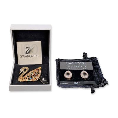 Sale Photo Thumbnail #62: 2pc Swarovski Centenary Swan Brooch and Earrings