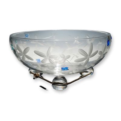 Sale Photo Thumbnail #27: Baccarat France Crystal Butterfly Centerpiece Bowl with Tripod Base & Original Red Box