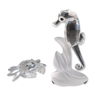 Sale Photo Thumbnail #443: 2pc Swarovski Silver Crystal Seahorse and Crab
