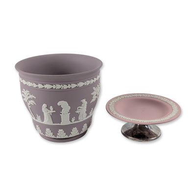 Sale Photo Thumbnail #117: 2pc Wedgwood Lilac and Pink Jasperware Tray and Pot
