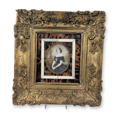 Sale Photo Thumbnail #538: French School 19th Century Miniature Portrait Painting in Ornate Frame