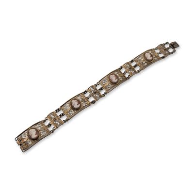Sale Photo Thumbnail #202: Skiathitis Bros Greek 800 Silver Filigree Cameo Bracelet