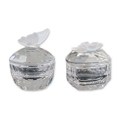 Sale Photo Thumbnail #65: 2pc Swarovski Silver Crystal Trinket Boxes, Heart Flower and Butterfly