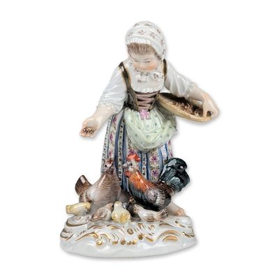 Sale Photo Thumbnail #457: Meissen Porcelain Figurine, Girl Feeding Chickens 2814