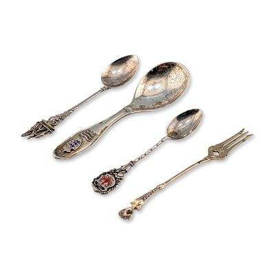 Sale Photo Thumbnail #160: 4pc Continental Silver Souvenir Spoons and Fork