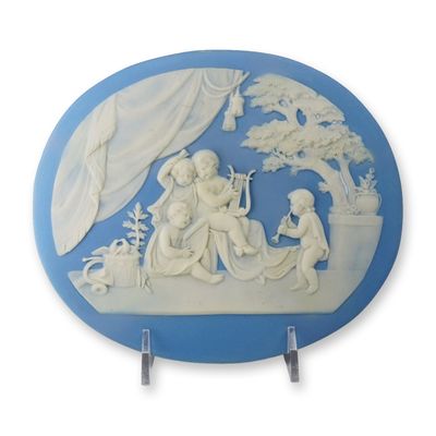 Sale Photo Thumbnail #340: Wedgwood Light Blue and White Jasperware Oval Music Lesson Plaque