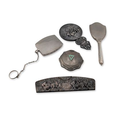 Sale Photo Thumbnail #204: 5pc Collection of Silver Toned Vanity Accessories