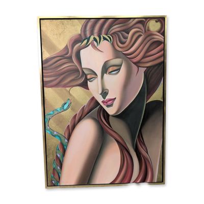 Sale Photo Thumbnail #351: Attributed to Robert Moser (American 1953-2024) Art Deco Mixed Media on Canvas, Eve, Signed