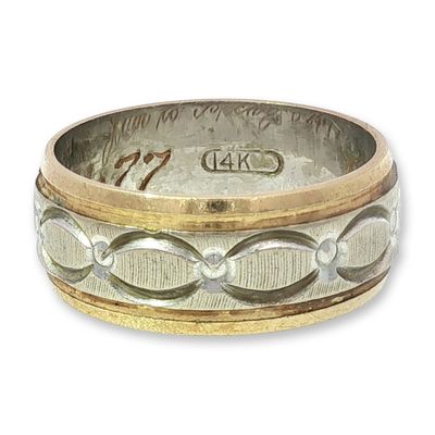 Sale Photo Thumbnail #572: 14K Two-Tone Gold Textured Wedding Band