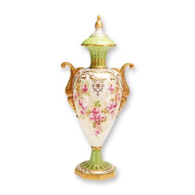 Sale Photo Thumbnail #7: Wedgwood Hand Painted Lidded Porcelain Vase by James Hodgkiss c. 1910