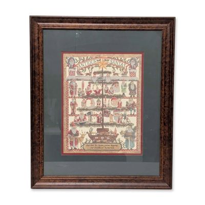 Sale Photo Thumbnail #552: Dennis Eavenson (American b. 1950) Framed Paper-Cut Art Print, Antique Santas
