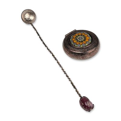 Sale Photo Thumbnail #578: Two Silver and Gemstone Decorative Items
