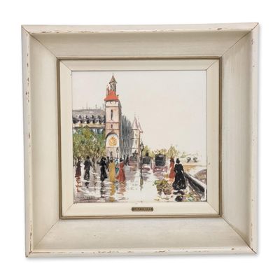 Sale Photo Thumbnail #539: M. Maresca (Italian, 1877 - 1959), oil painting on tile, A Street in Paris