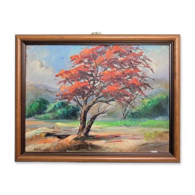 Sale Photo Thumbnail #356: Joaquin Caicedo (Venezuelan, 1915-1983), Flamboyant Tree Oil on Canvas